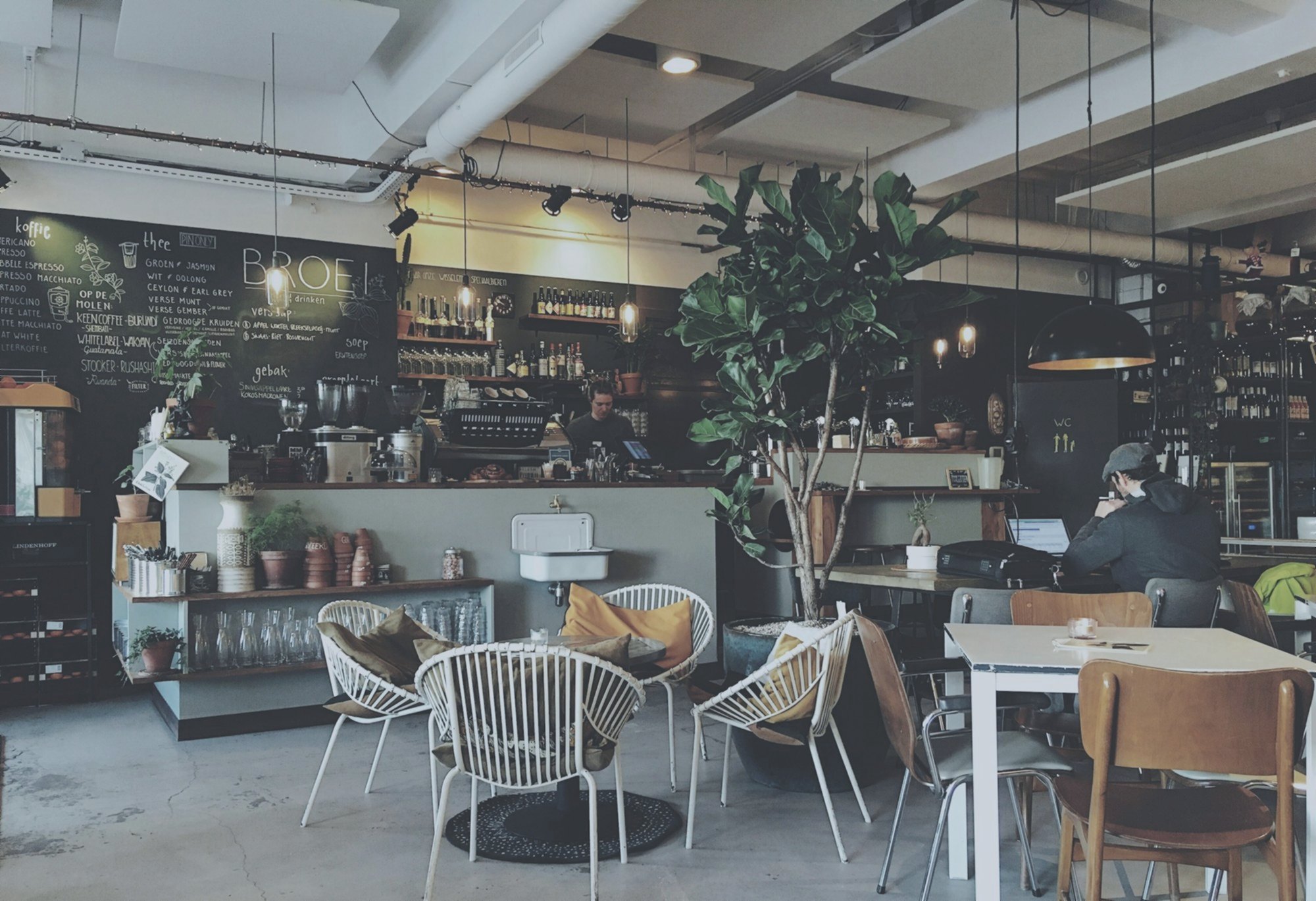 Quiet cafe interior with soft natural light